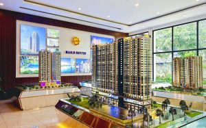 Mô hình tổng thể các dự án của Phú Đông Group trưng bày tại phòng giao dịch